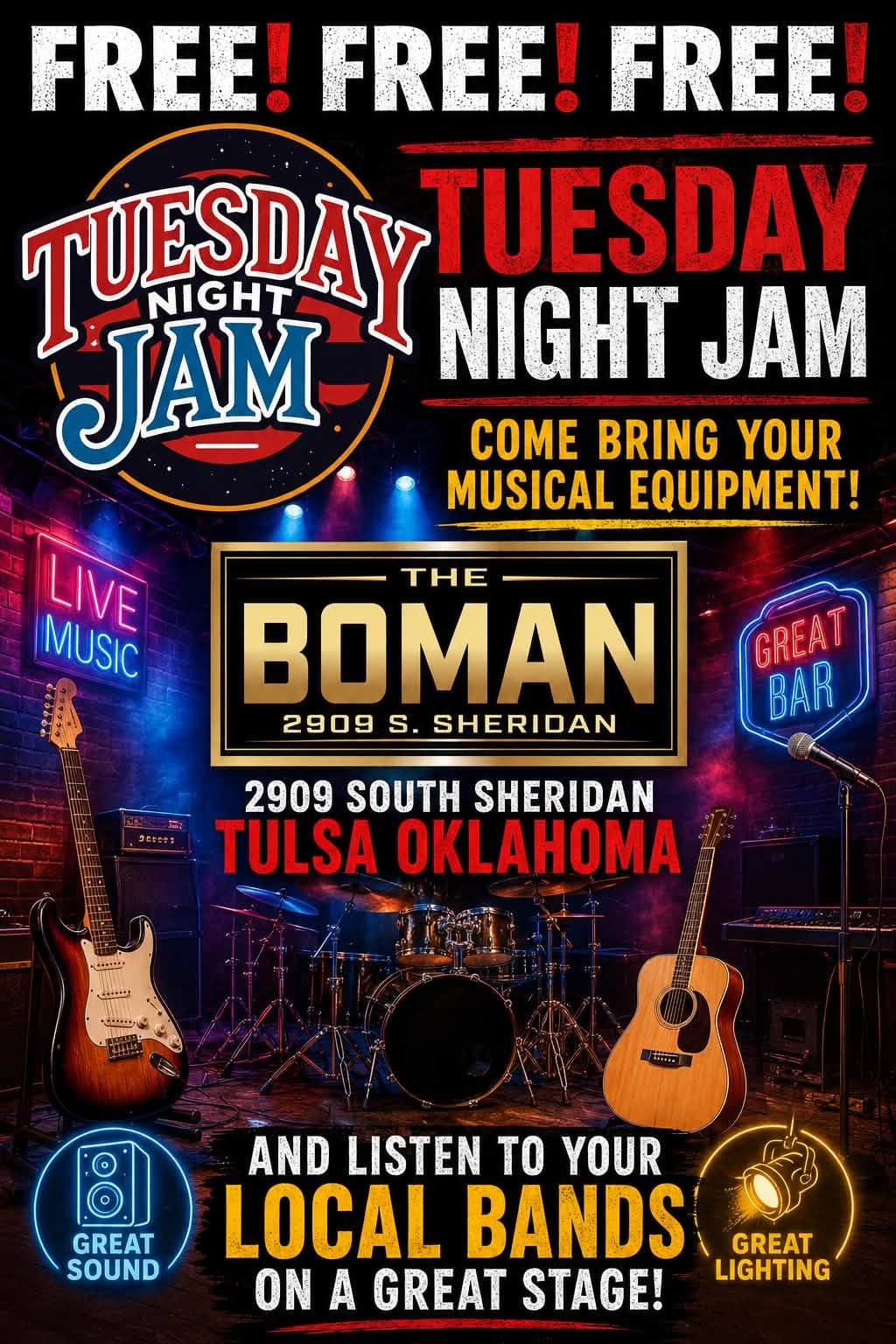 Tuesday Night Big Stage Jam Night at The Boman